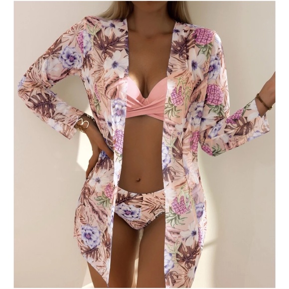 Boho Floral Print Bikini Cover up Set Beach Swim - Picture 3 of 13
